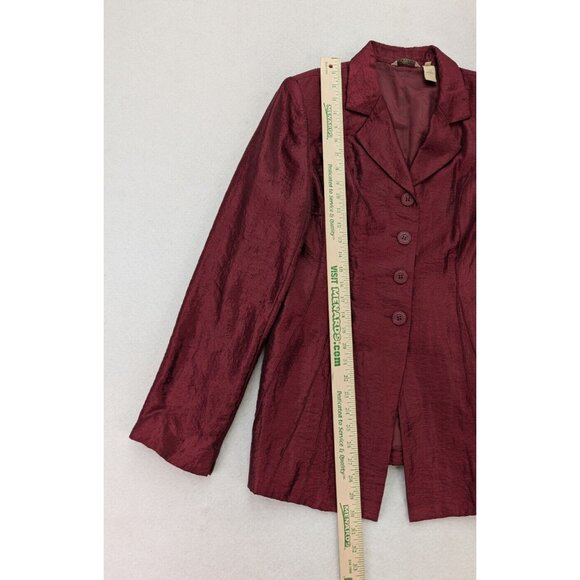 Trevan Women's Blazer Jacket Size 12 Maroon Red Crinkle Texutred Evening - Picture 9 of 16